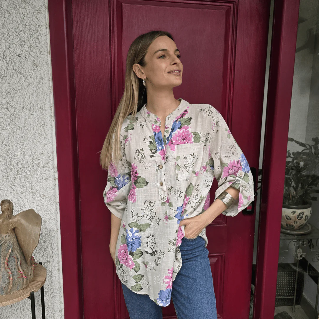 Cotton Three Quarter Sleeves Floral Printed Shirt