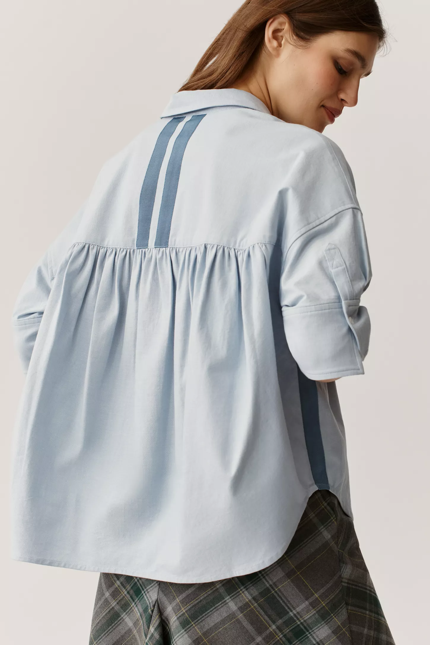 2026 Ice Cream Colored French Style Striped Patchwork Shirt With Pockets