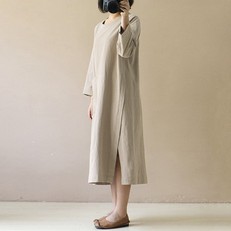 2026 🔥Retro Mid-Length Cotton Linen Dress