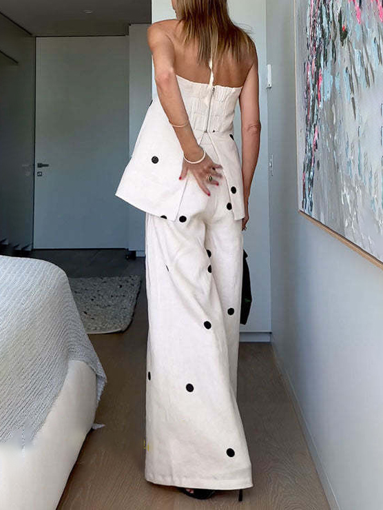 Classic Polka Dot Print Off-Shoulder Tank Set