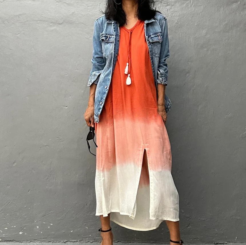 Gradient Color Beach Smock Fringe Cardigan Dress