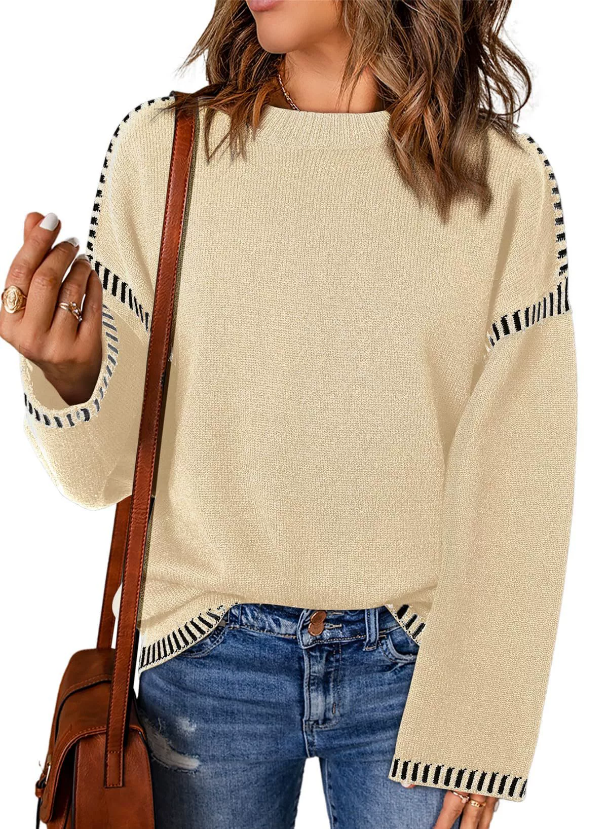 2024 Crew-neck loose knit solid color sweater