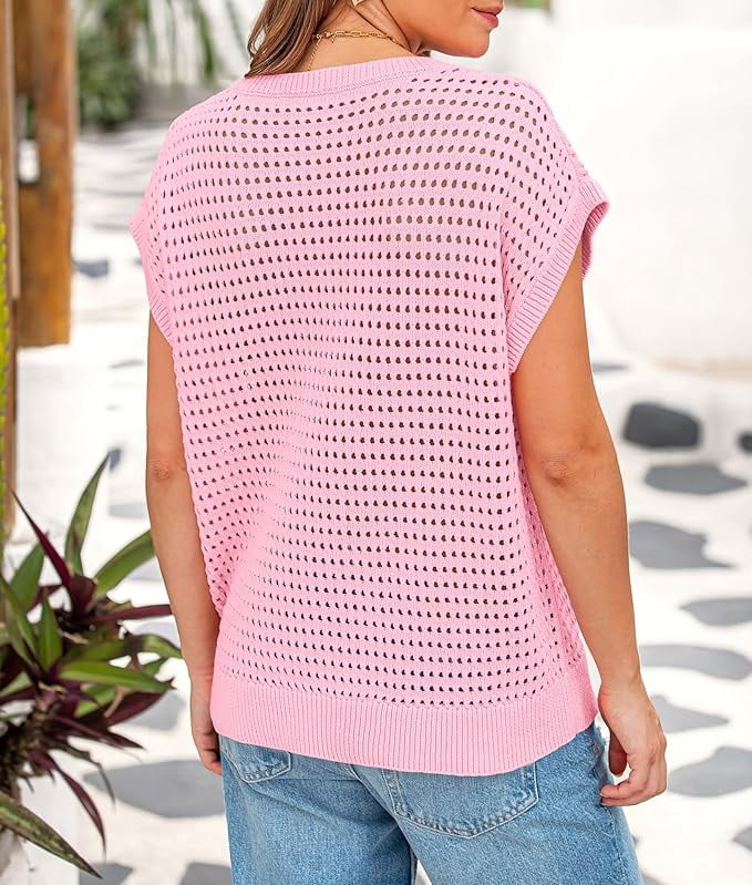 Women's Crochet Sweater Pullover Cute Crew Neck Beach Cover-up