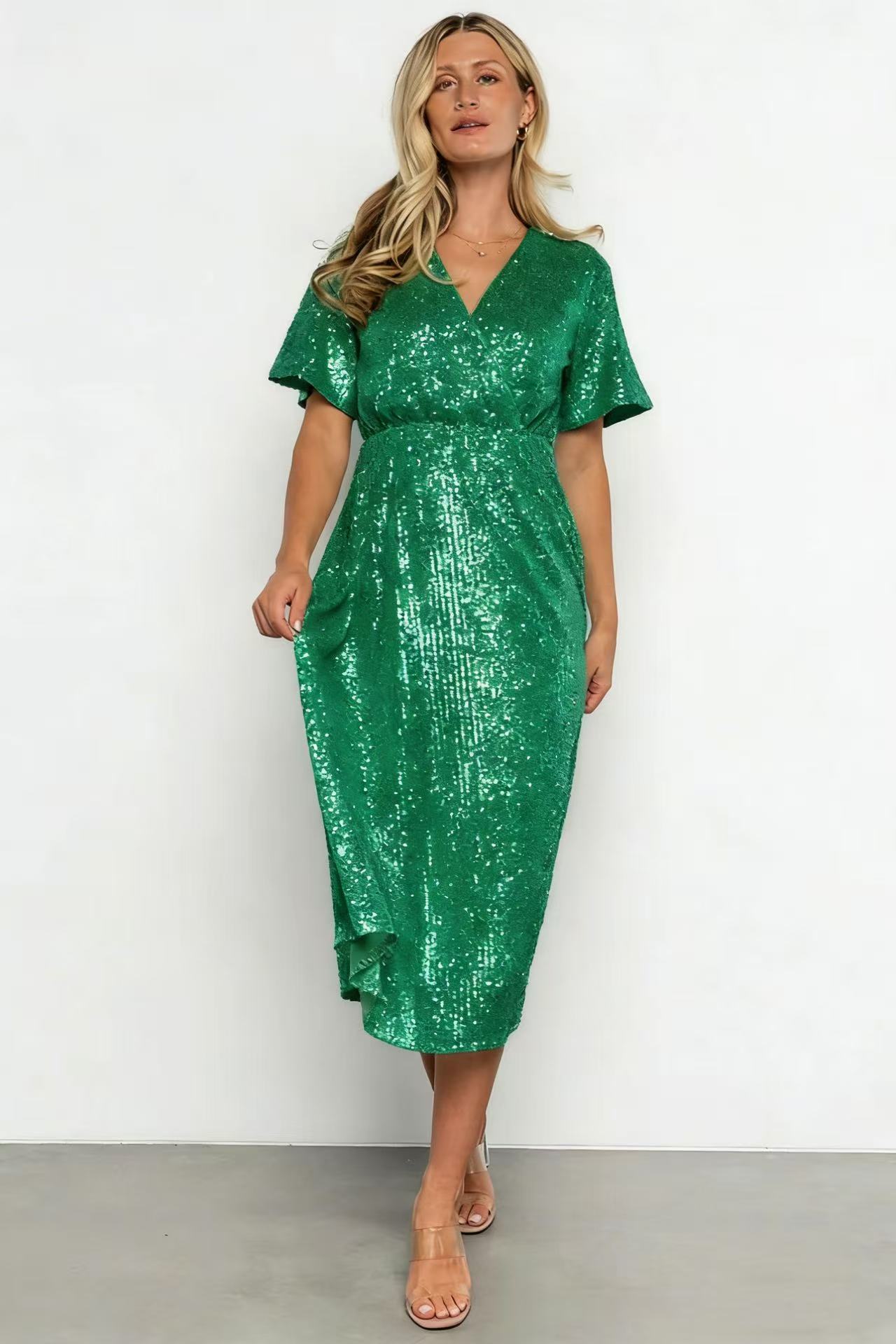 🎄Christmas Sale🔥V-neck sequined midi dress