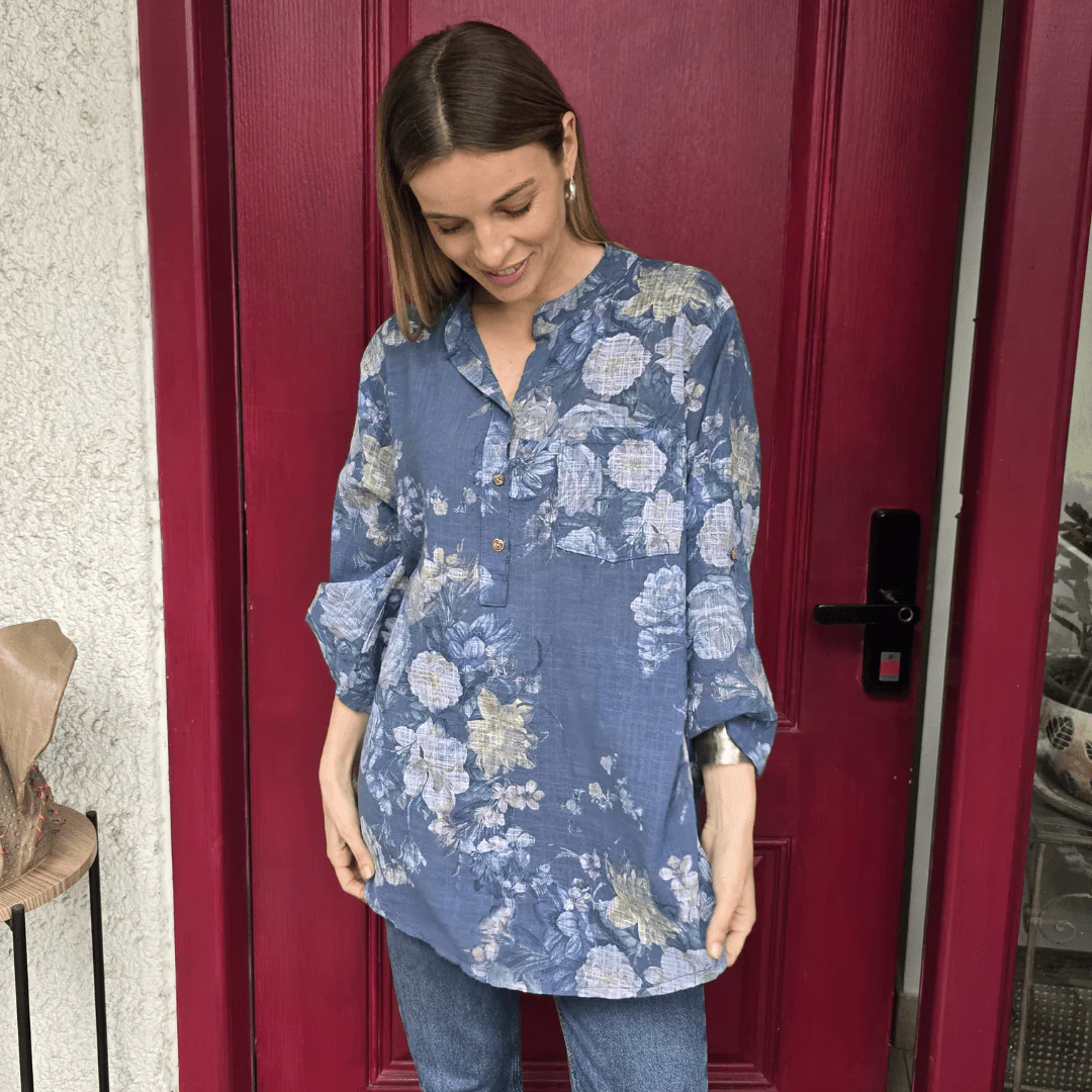 Cotton Three Quarter Sleeves Floral Printed Shirt