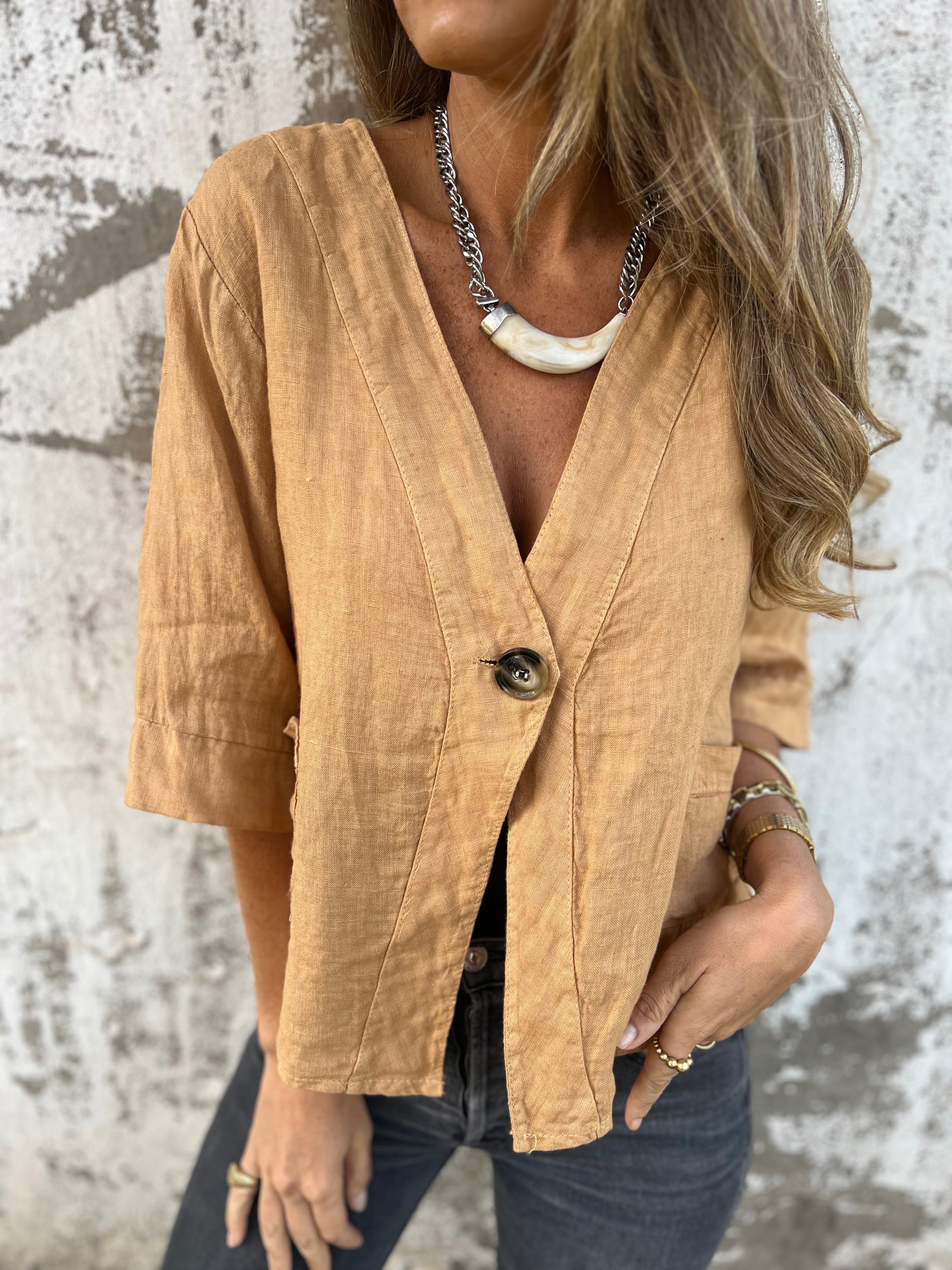 Classic 100% Linen Terracotta Jacket