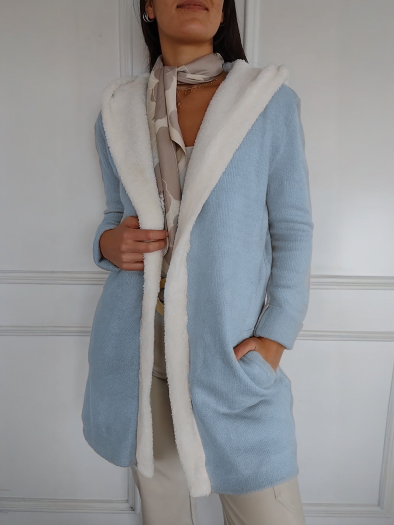 Women's Long Sleeve Hooded Fuzzy Casual Sweater Coat With Pockets