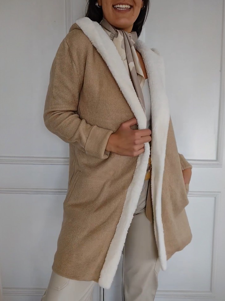 Women's Long Sleeve Hooded Fuzzy Casual Sweater Coat With Pockets