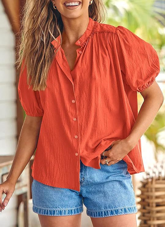 2026 Lantern Sleeve V-Neck Cotton Linen Shirt