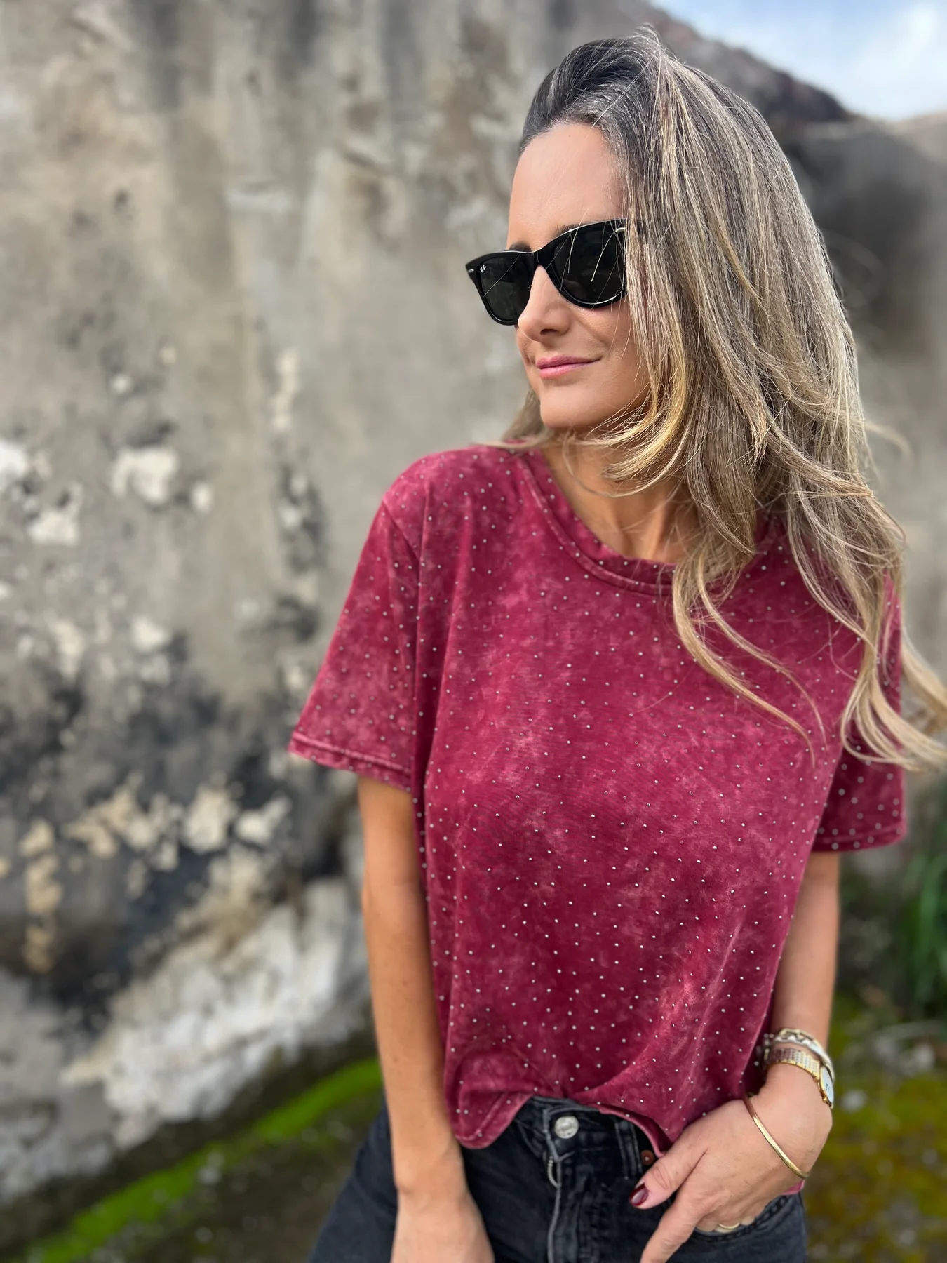 Casual faded rivet T-shirt