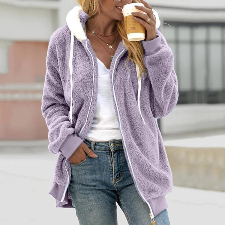 Loose Fit Jacket Plush Fleece Hooded Winter Coat