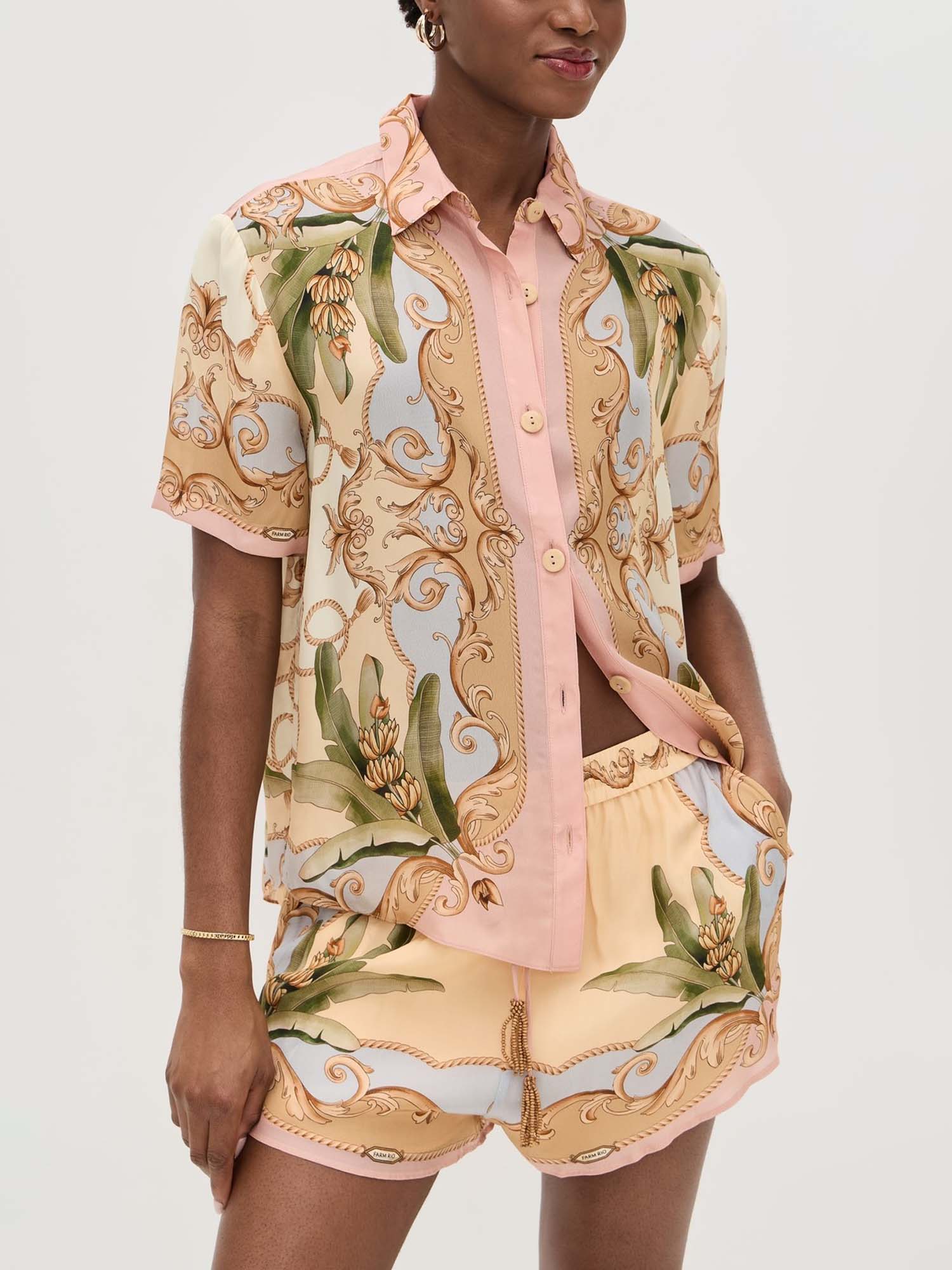 Baroque Print Relaxed Shirt & Shorts Set