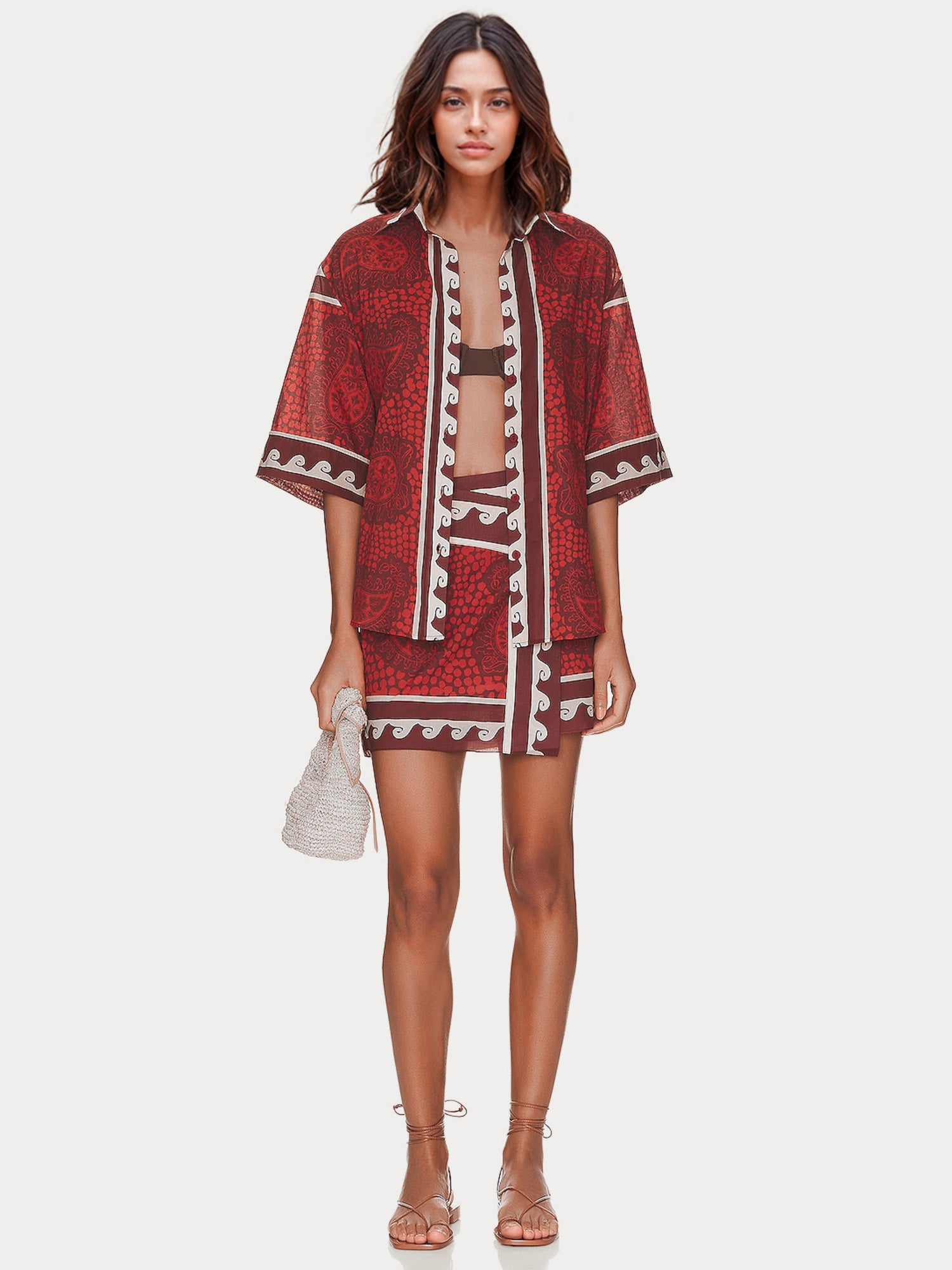 Red Tribal Print Two-Piece Set