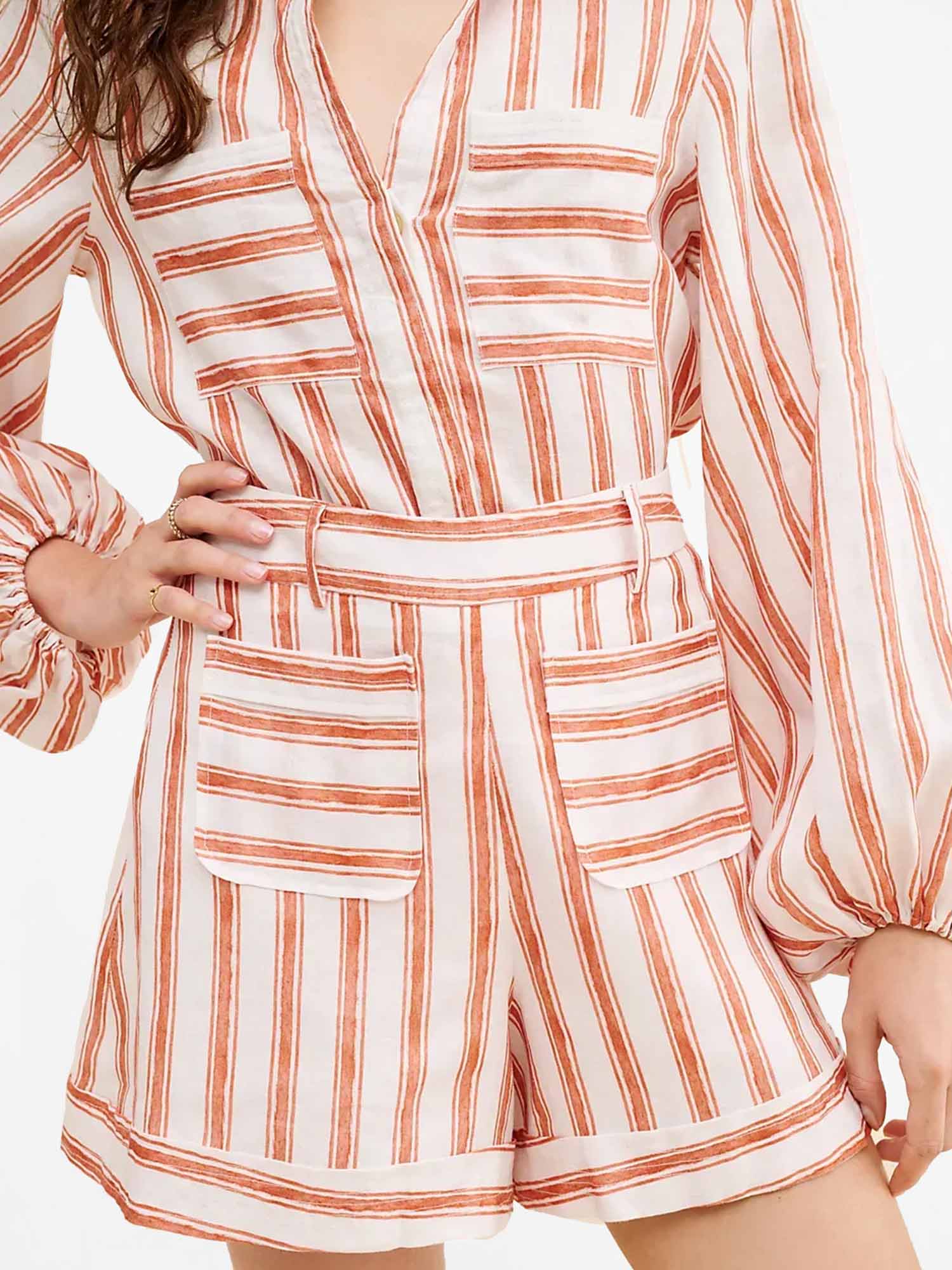 Striped Belted Romper Set
