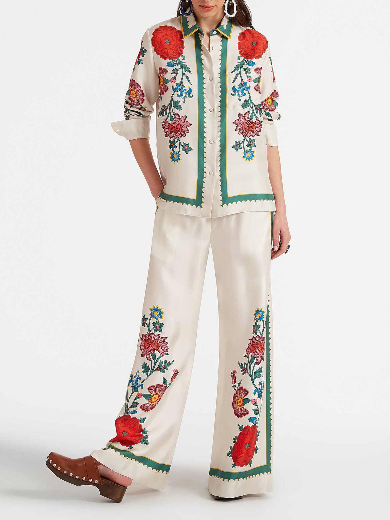 White Blossom Wide-Leg Pants