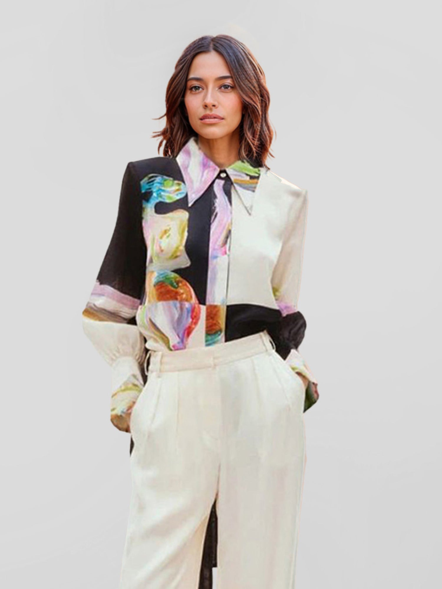 Abstract Art Print Button-Up Shirt