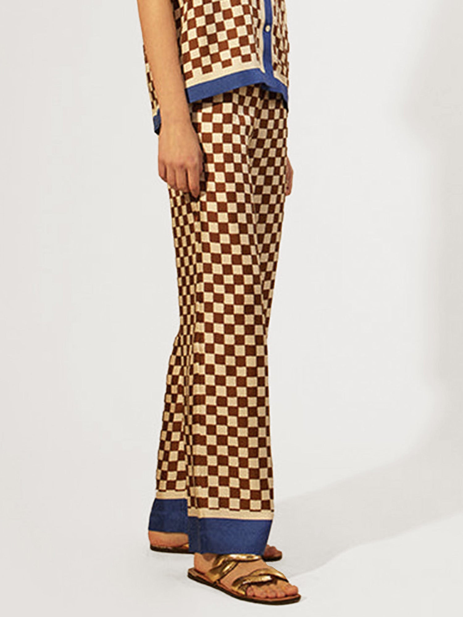Retro Checkerboard Wide-Leg Pants