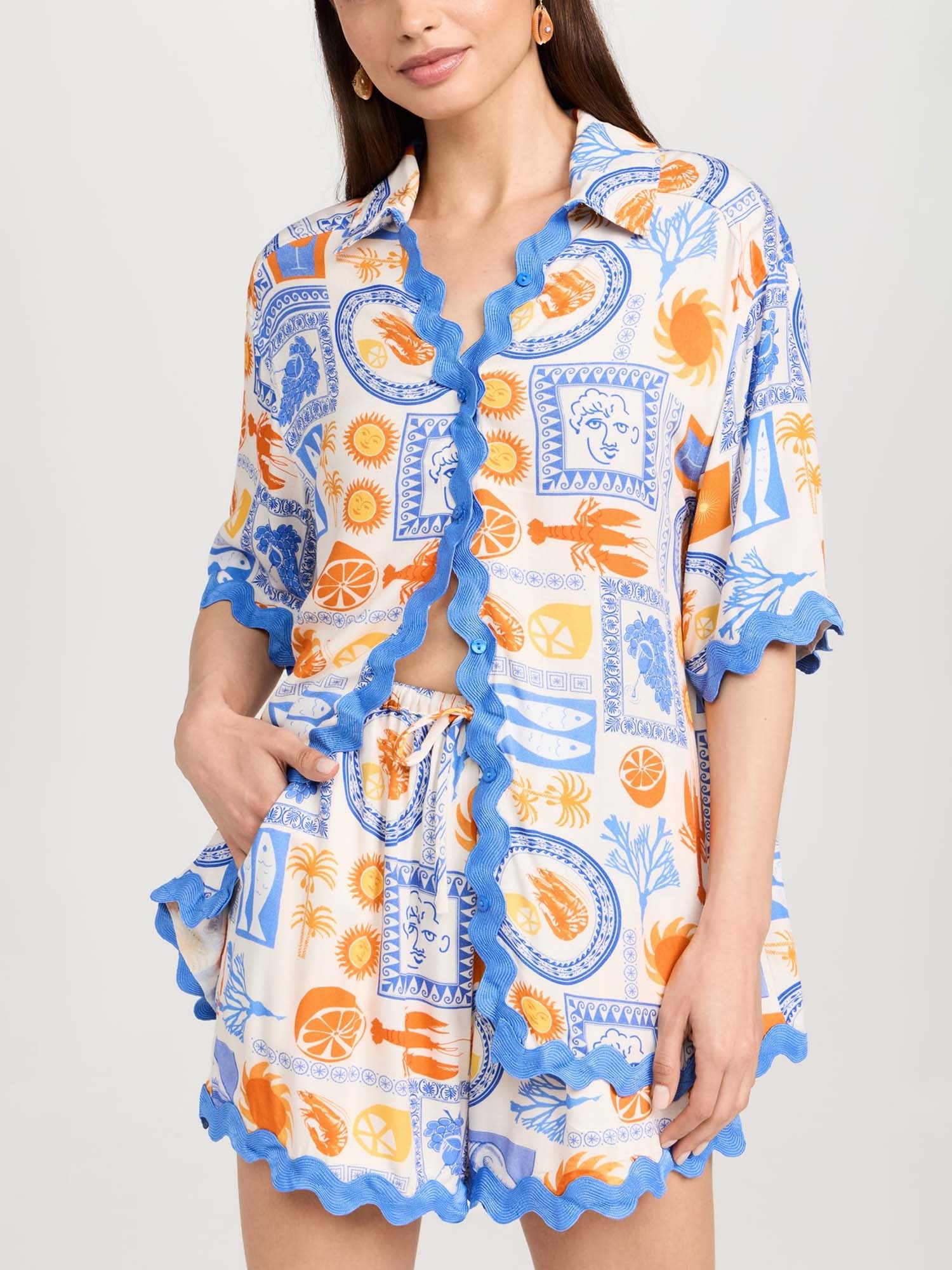 Mediterranean Sun Scalloped Shirt & Shorts Set