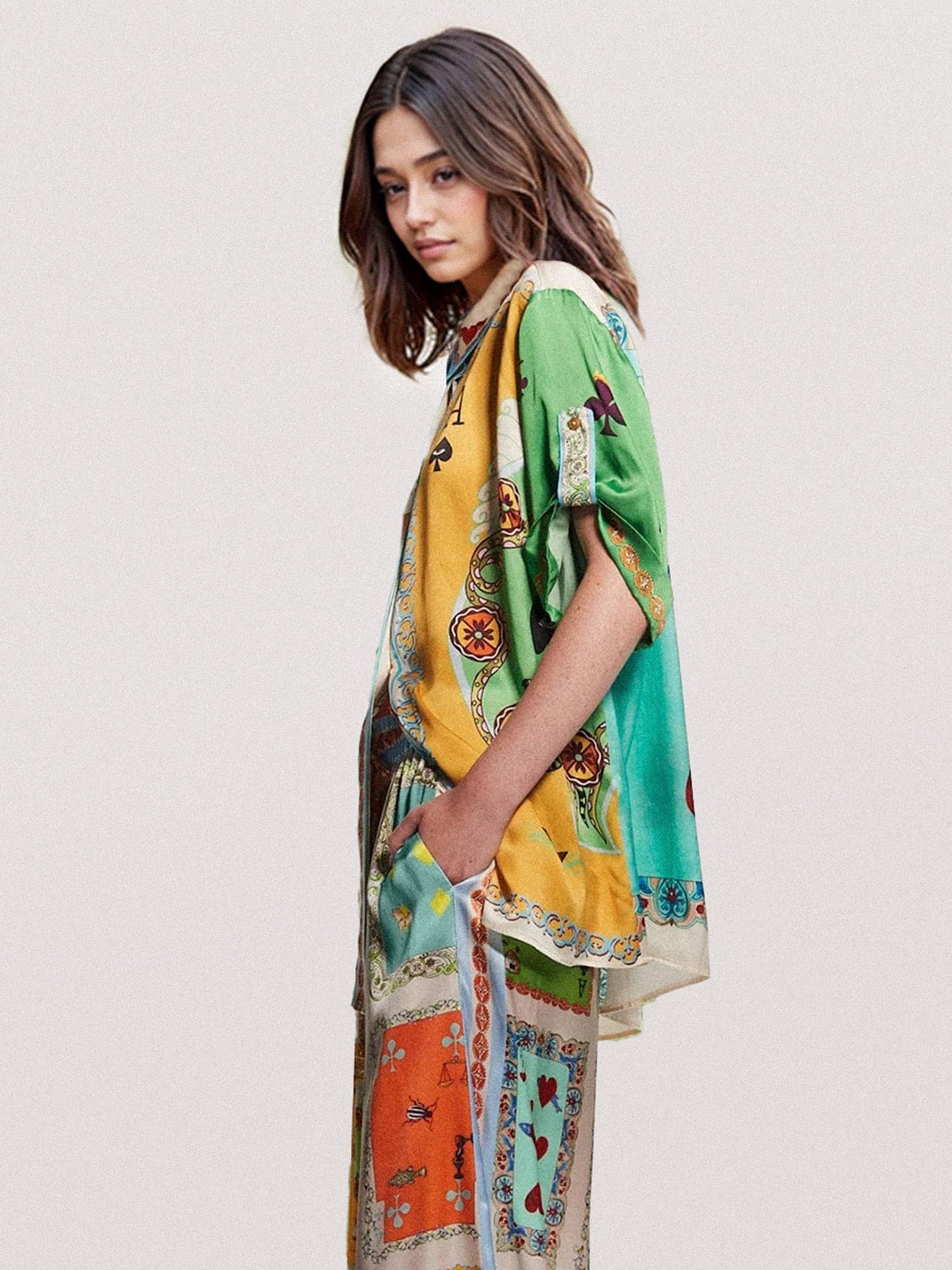 Playing Cards Print Button-Up Shirt