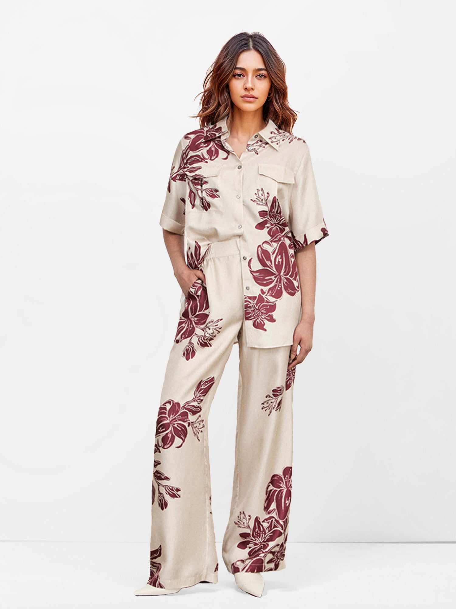 Floral Elegance Wide-Leg Pants