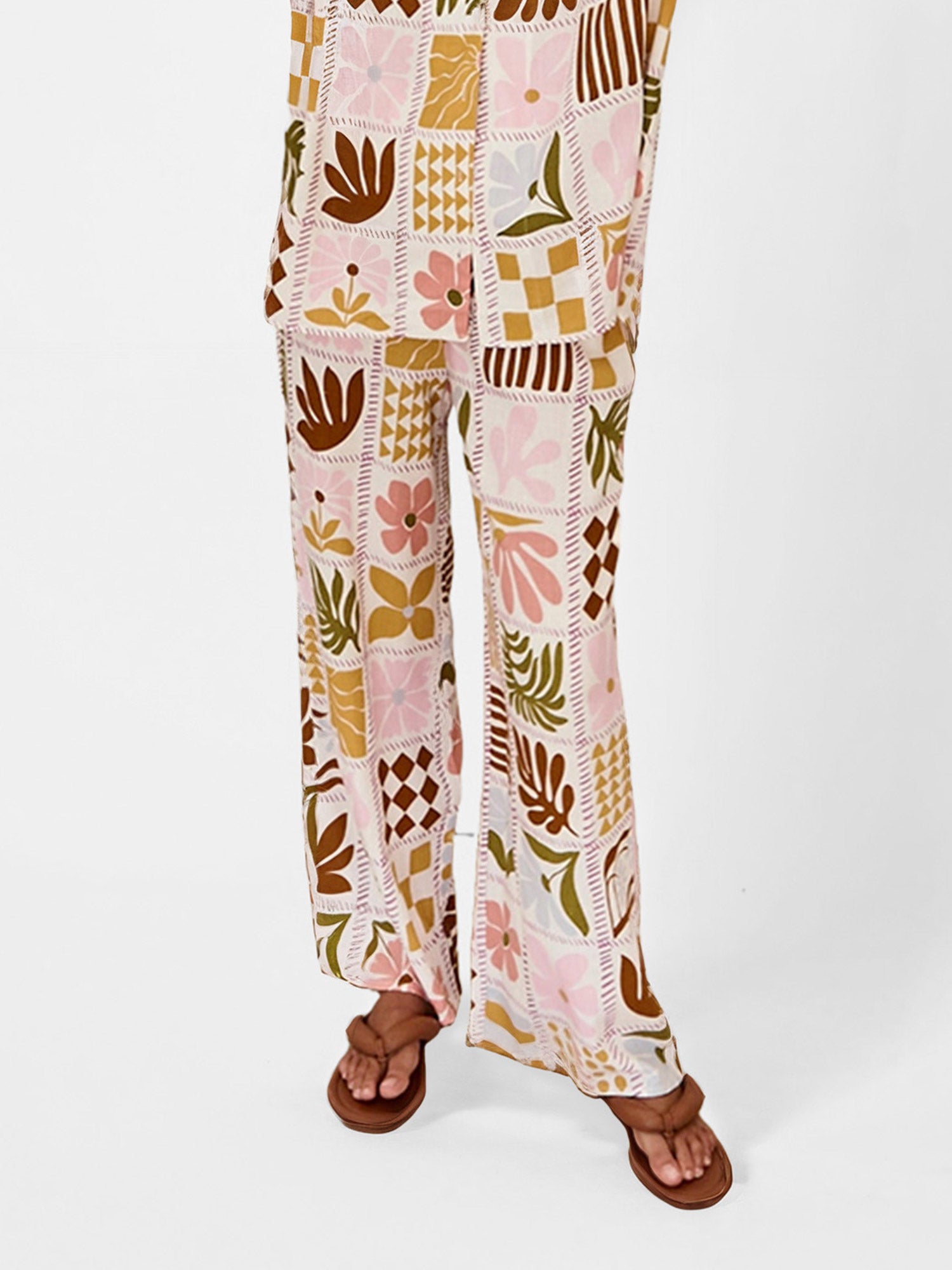 Boho Patchwork Print Wide-Leg Pants