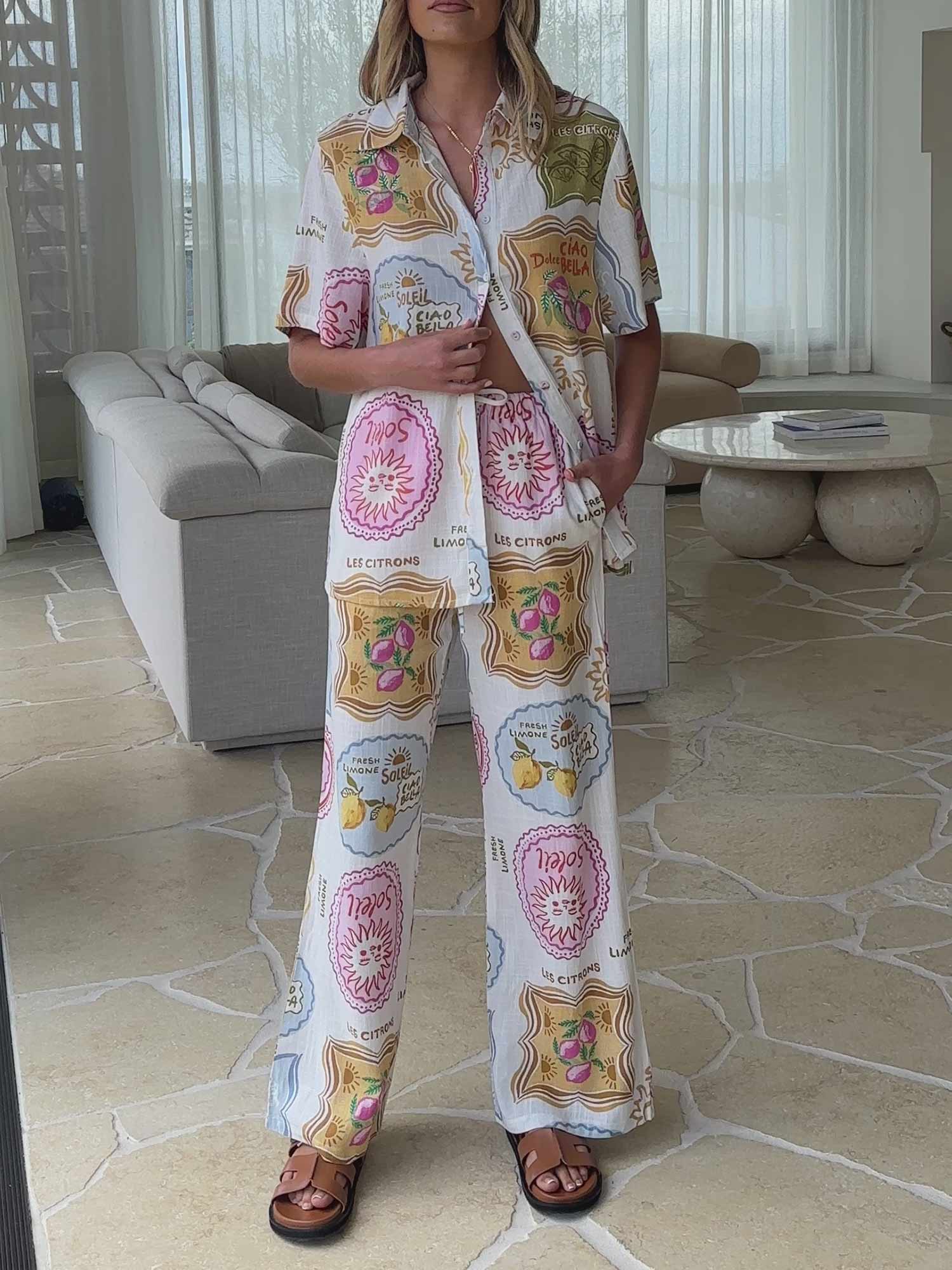 Tropical Fruit Wide-Leg Pants