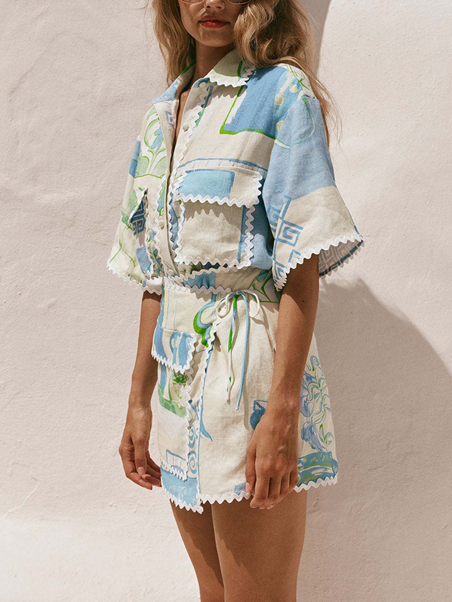 Santorini Charm Embroidered Mini Dress Set