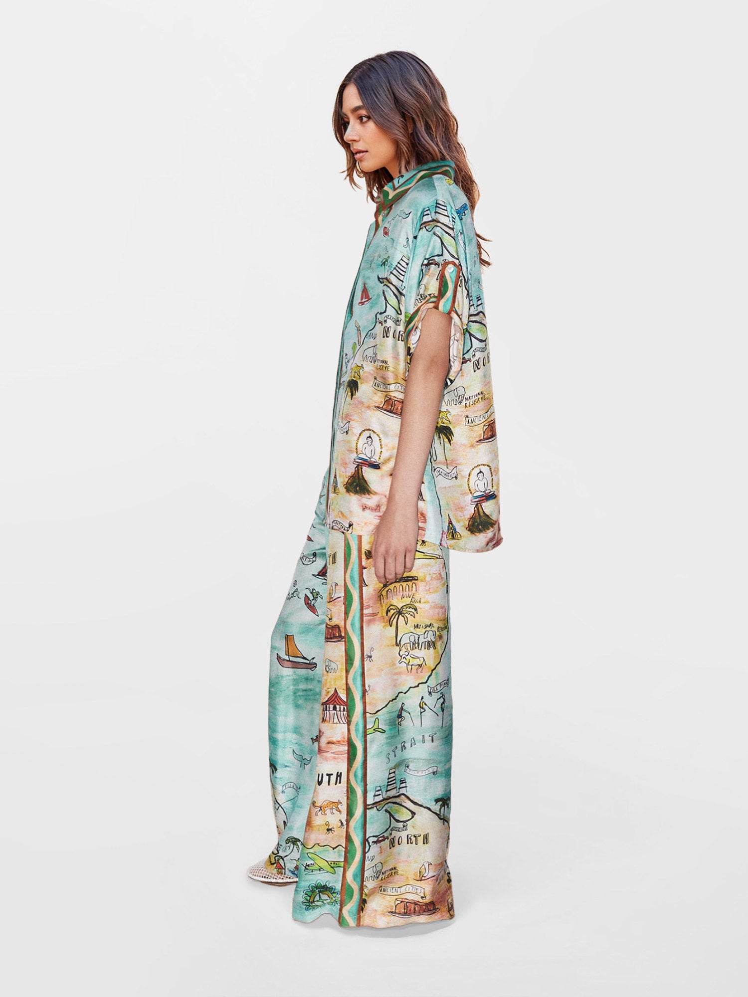 Wanderlust Map Wide-Leg Pants