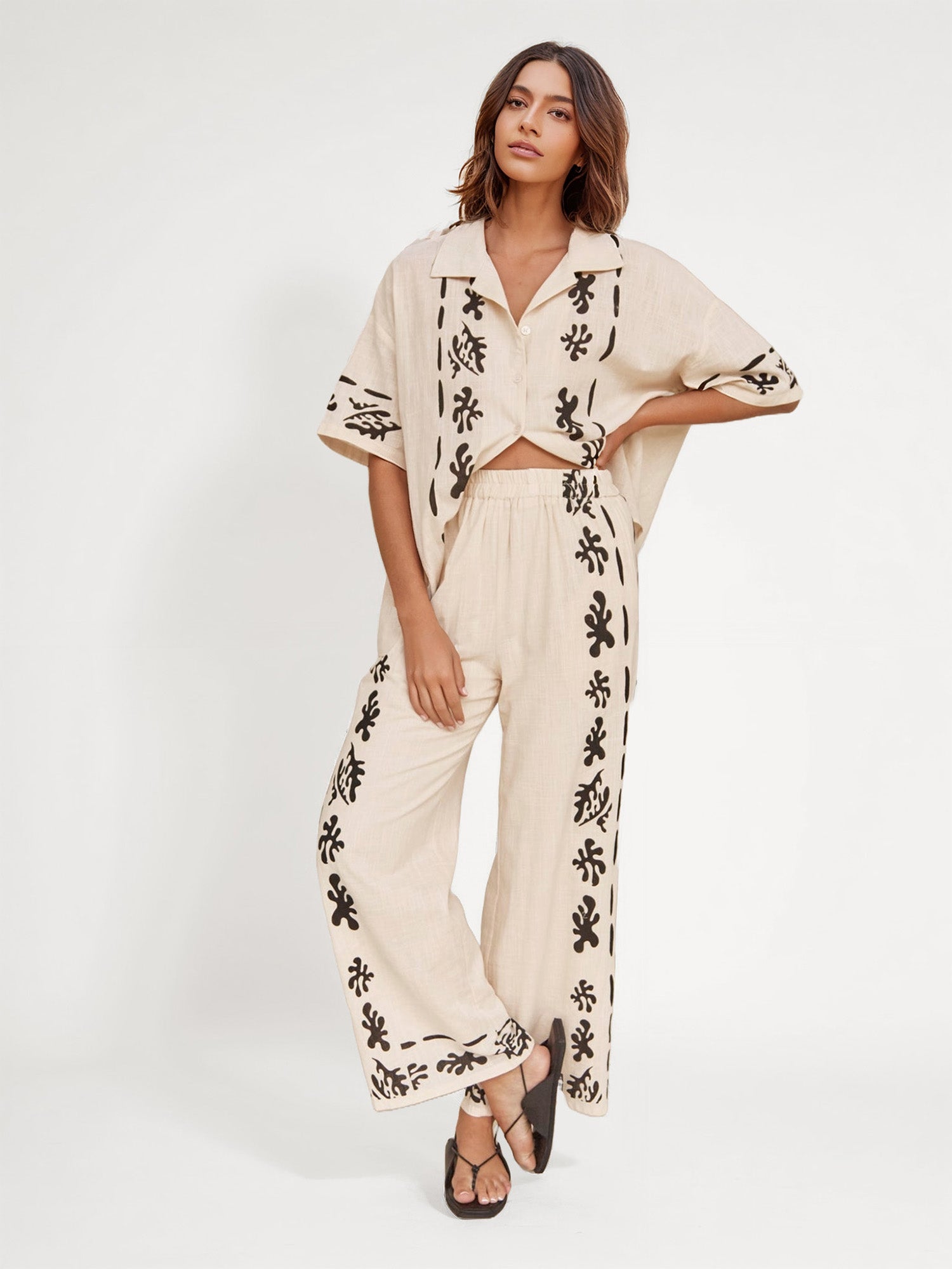 Cream Pants with Bold Black Print