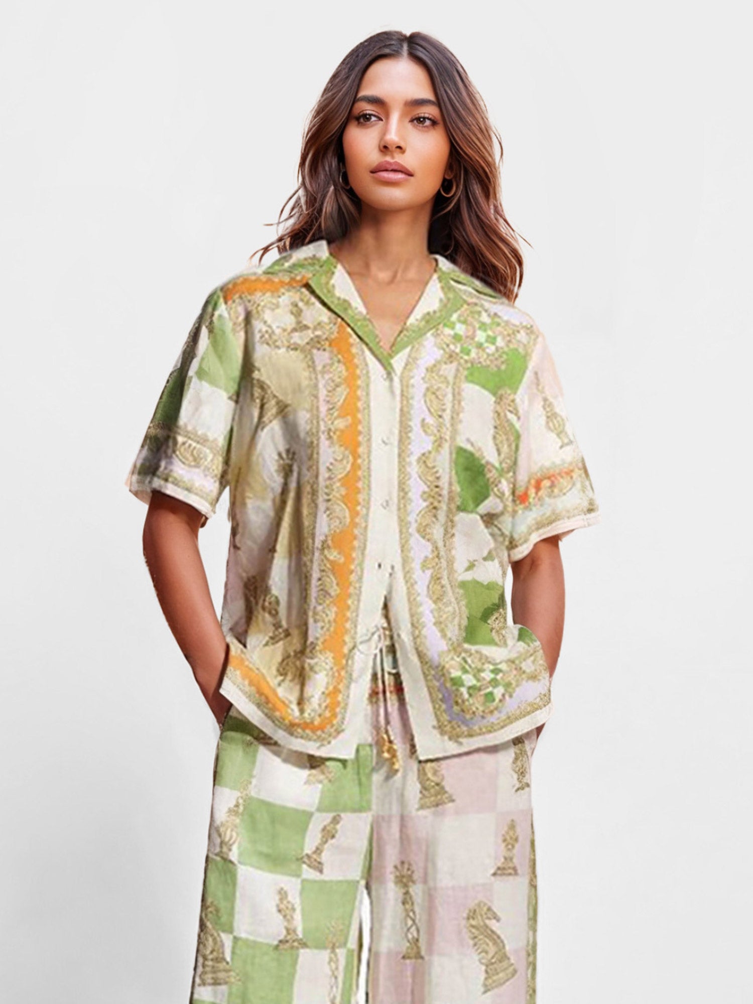 Vintage Chess Print Short-Sleeve Shirt