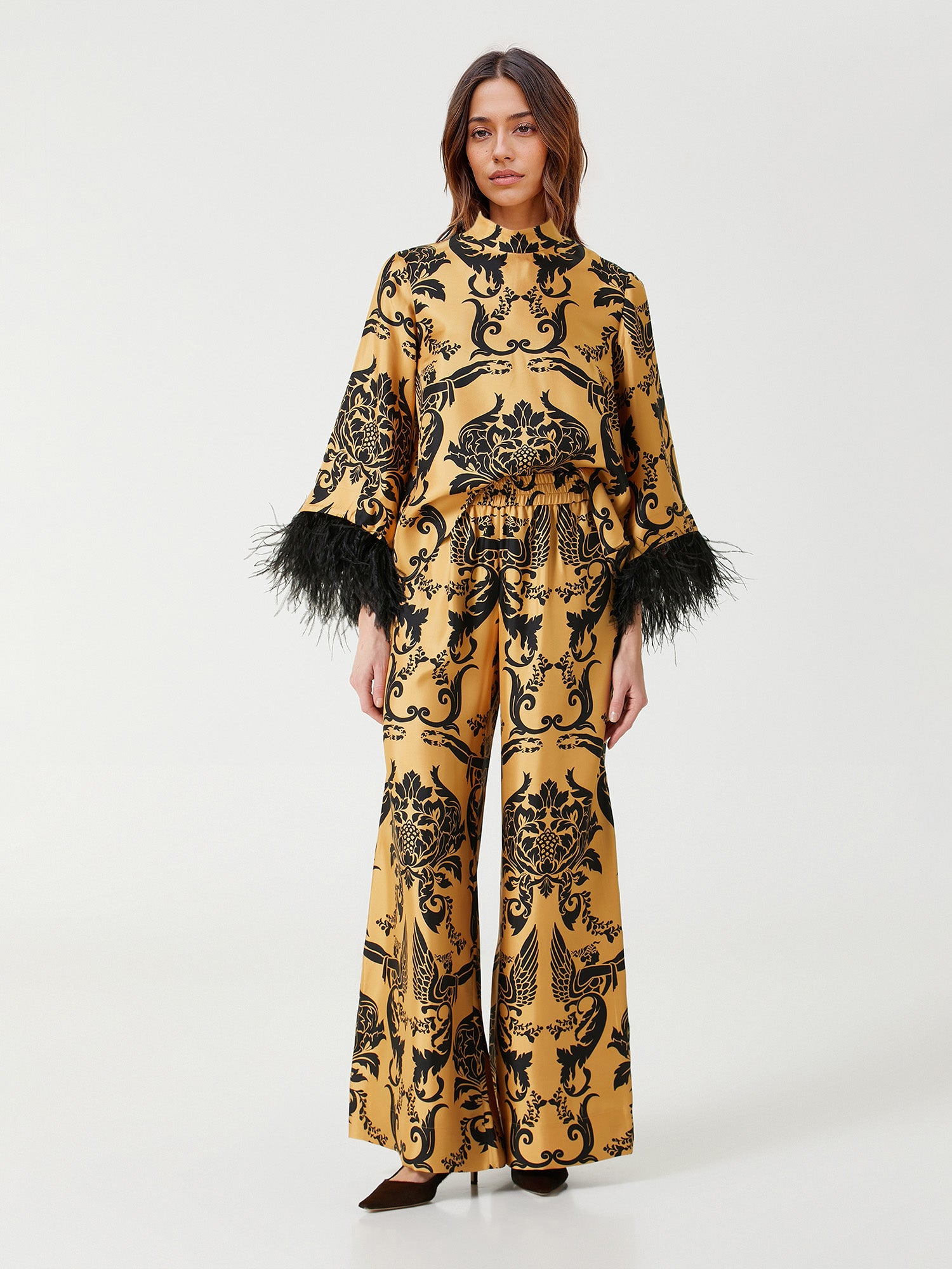 Bohemian Satin Top with Feather Detail