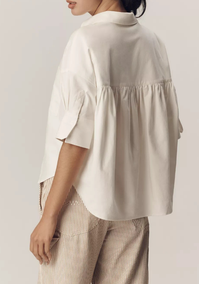 2026 Ice Cream Colored French Style Striped Patchwork Shirt With Pockets