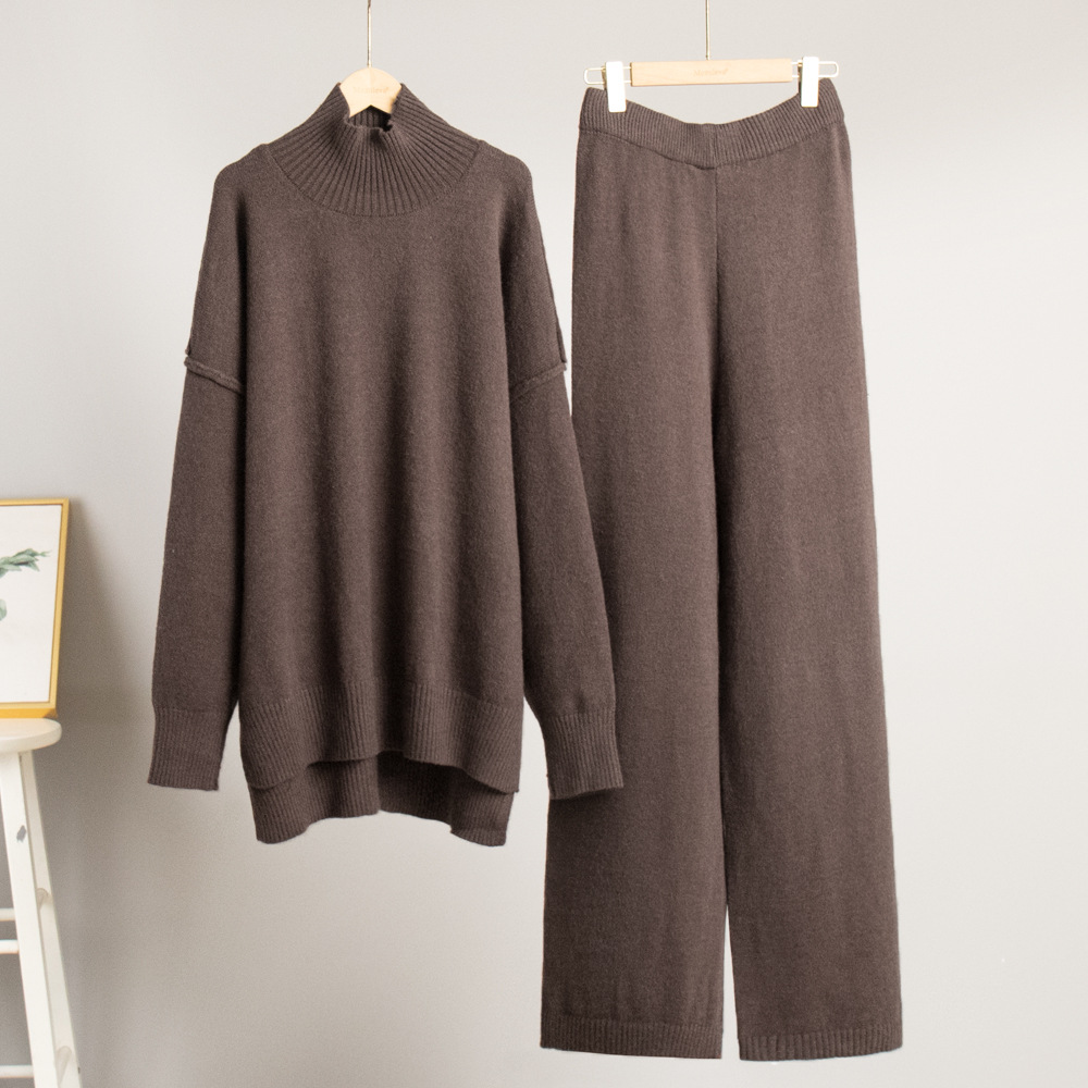 2025 Women‘s Plain Turtleneck Knit and Pants Set