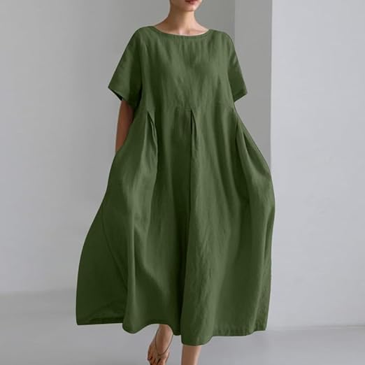 Cotton And Linen Loose Short-Sleeved Skirt