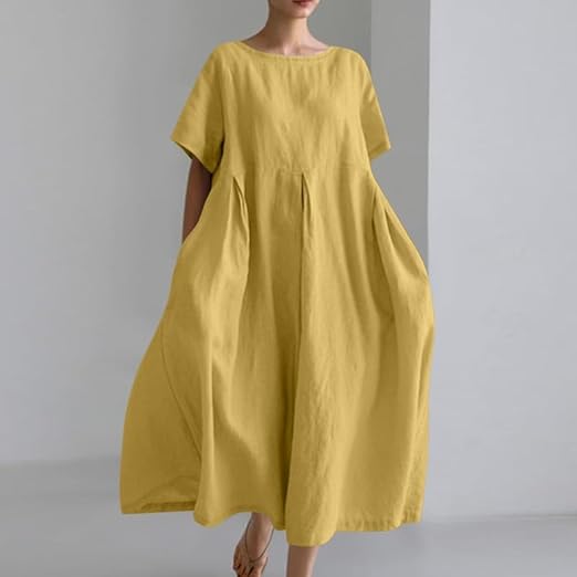 Cotton And Linen Loose Short-Sleeved Skirt