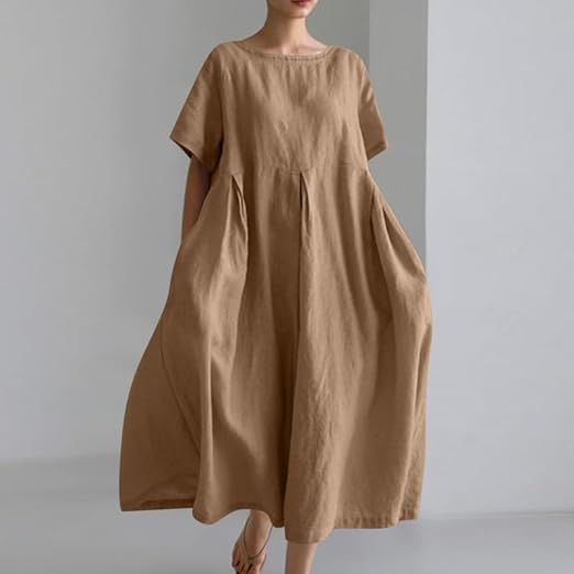 Cotton And Linen Loose Short-Sleeved Skirt