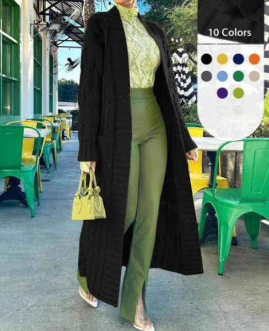 2025🔥 Women's Solid Color Drop Shoulder Pocket Cable Knit Cardigan