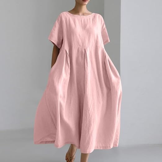 Cotton And Linen Loose Short-Sleeved Skirt