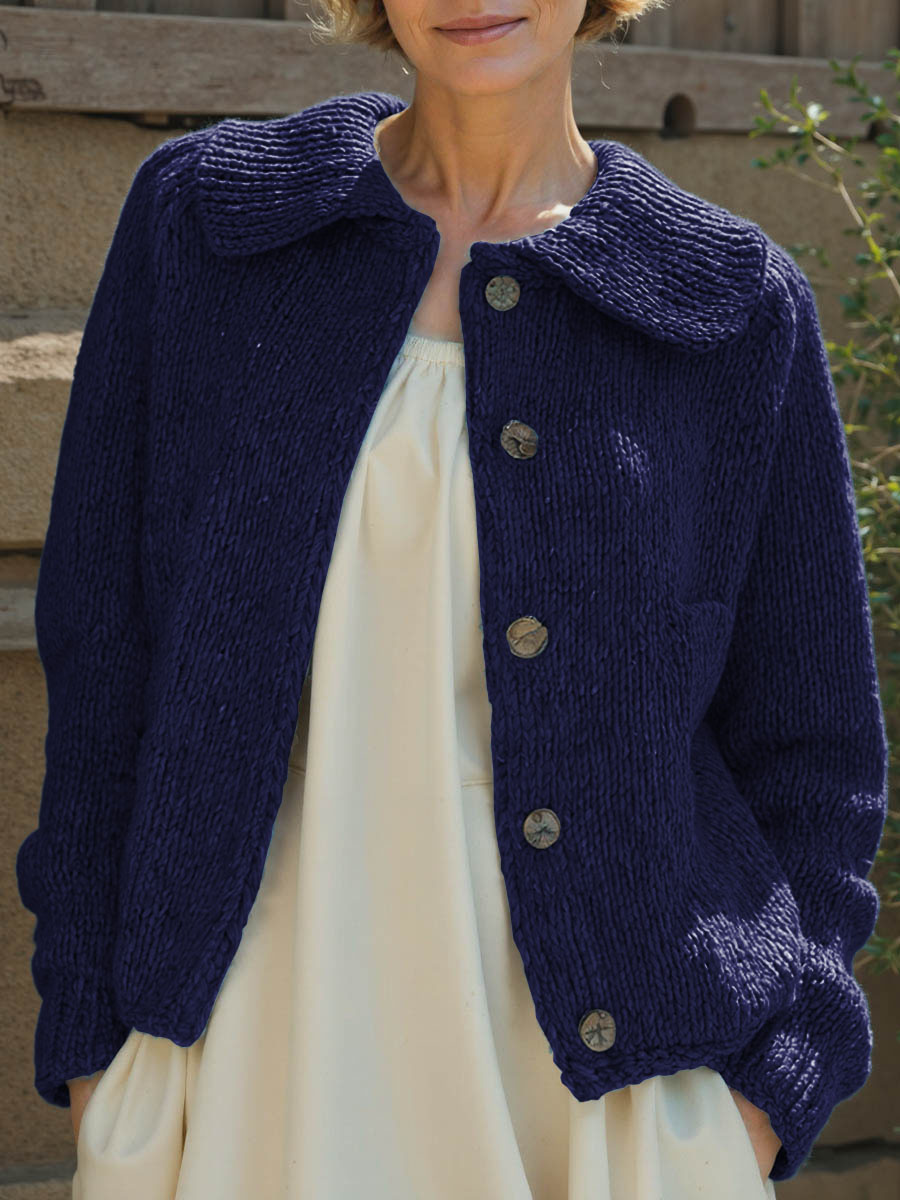 Women's Solid Color Peter Pan Collar Long Sleeve Casual Loose Cardigan Sweater