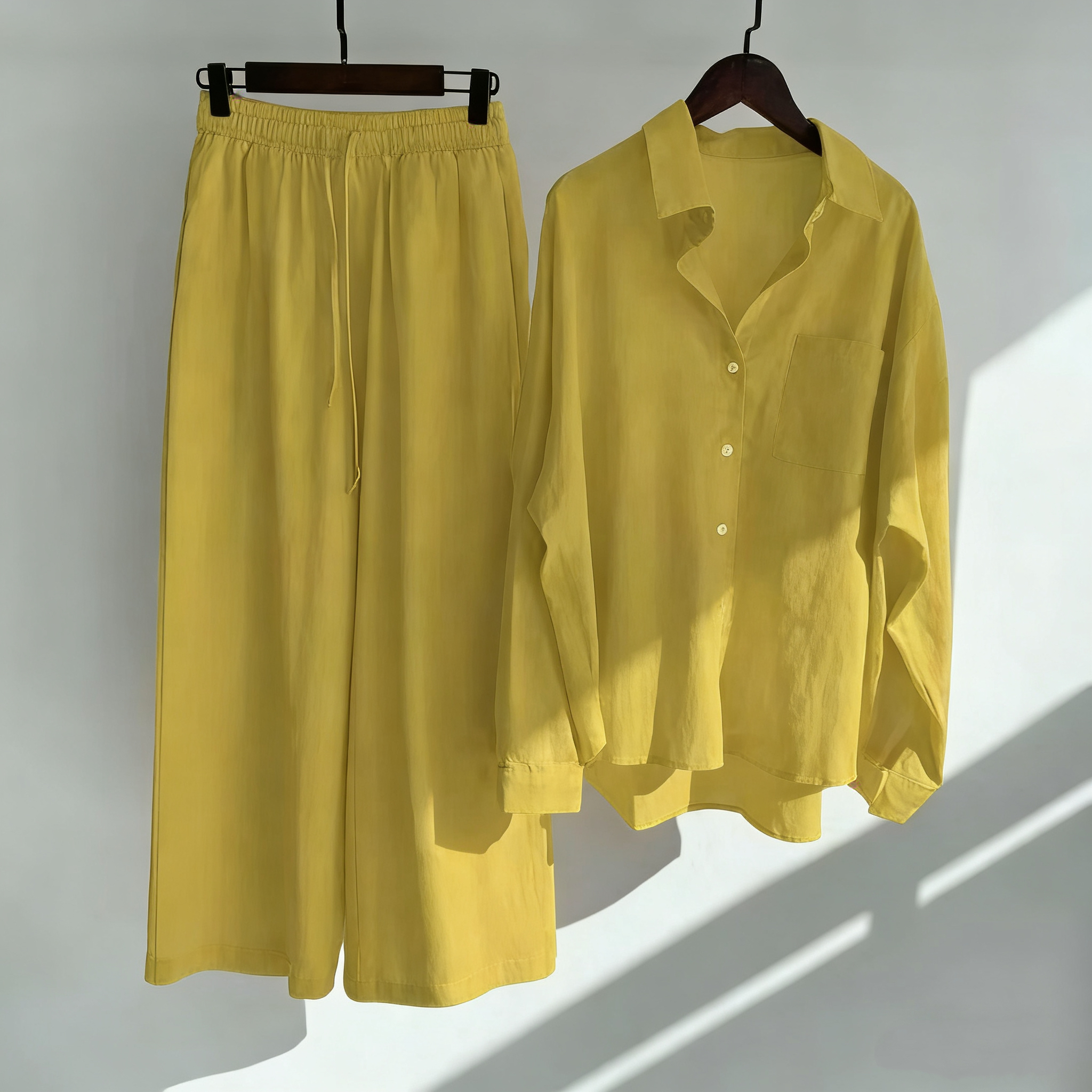 🌸Cotton and linen shirt and high-waisted trousers set