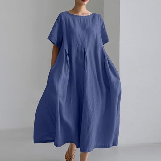 Cotton And Linen Loose Short-Sleeved Skirt