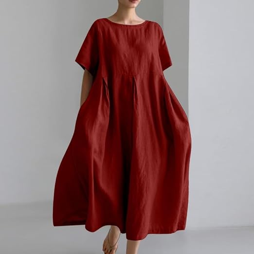 Cotton And Linen Loose Short-Sleeved Skirt