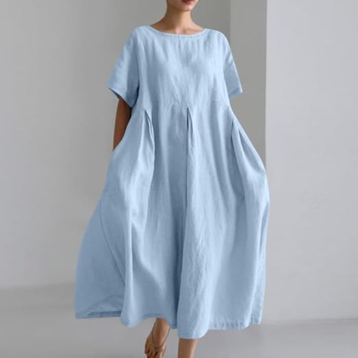 Cotton And Linen Loose Short-Sleeved Skirt