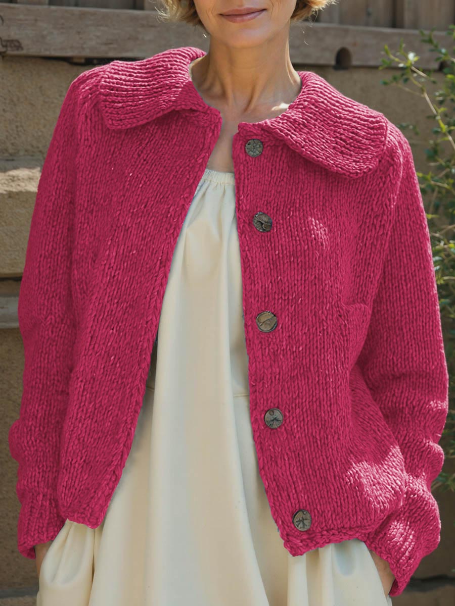 Women's Solid Color Peter Pan Collar Long Sleeve Casual Loose Cardigan Sweater