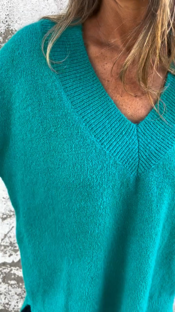 Solid Color V-neck Long Sleeves Thick Sweater 