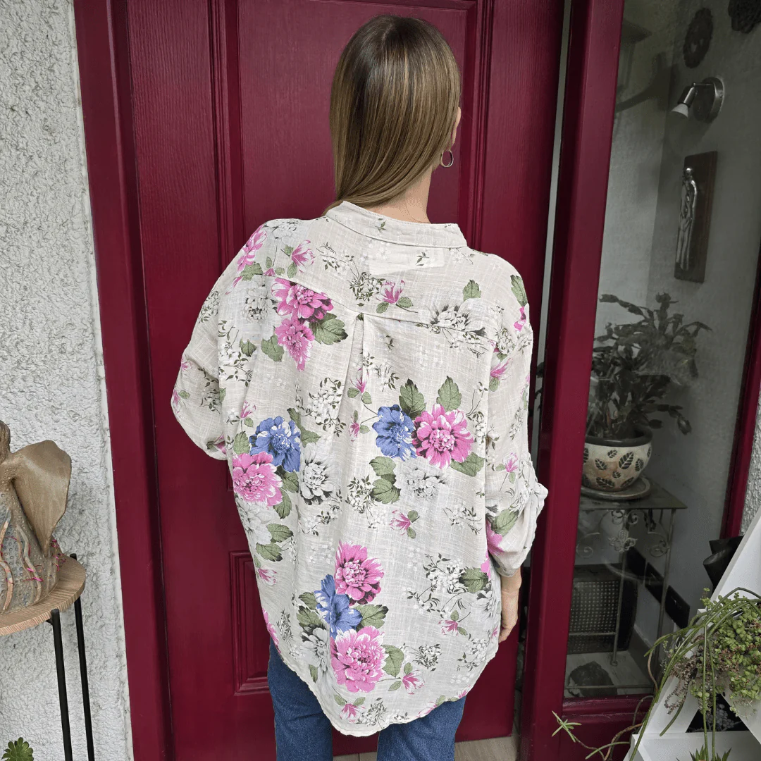 Cotton Three Quarter Sleeves Floral Printed Shirt