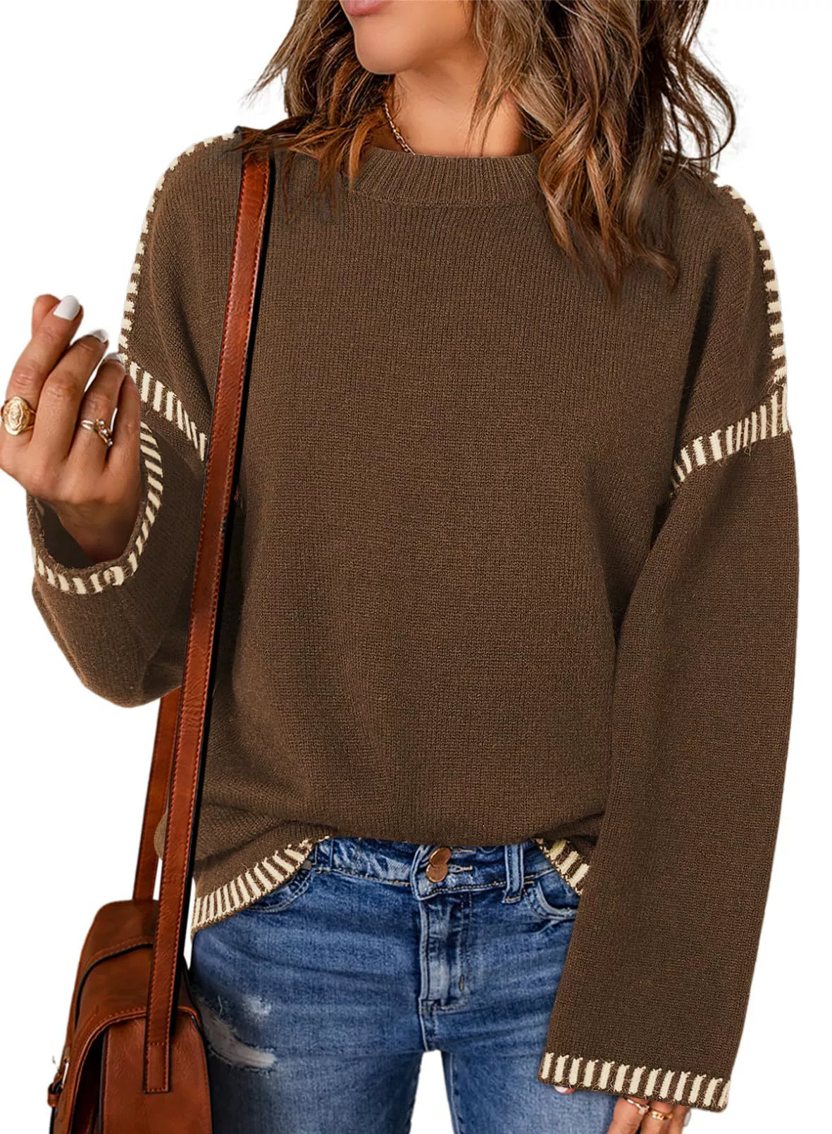 2024 Crew-neck loose knit solid color sweater