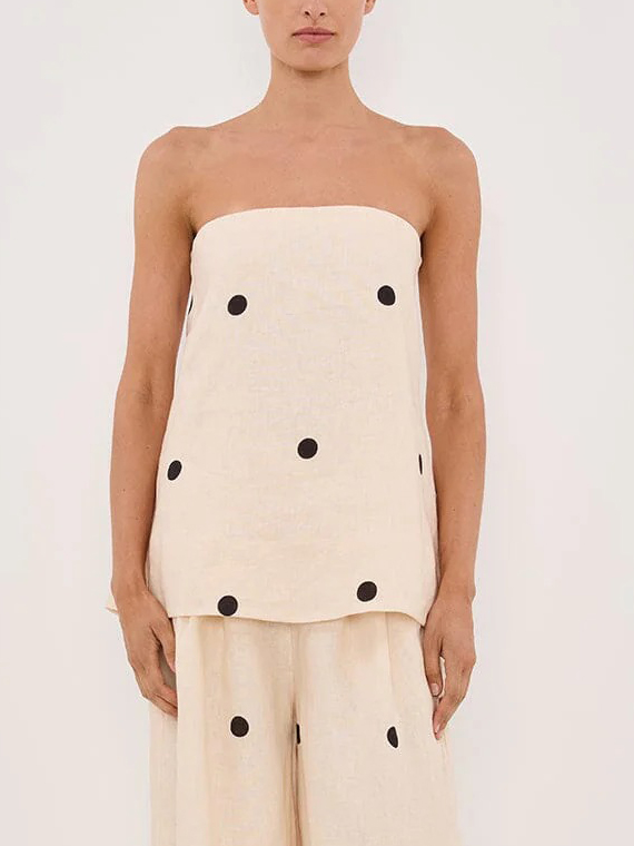 Classic Polka Dot Print Off-Shoulder Tank Set