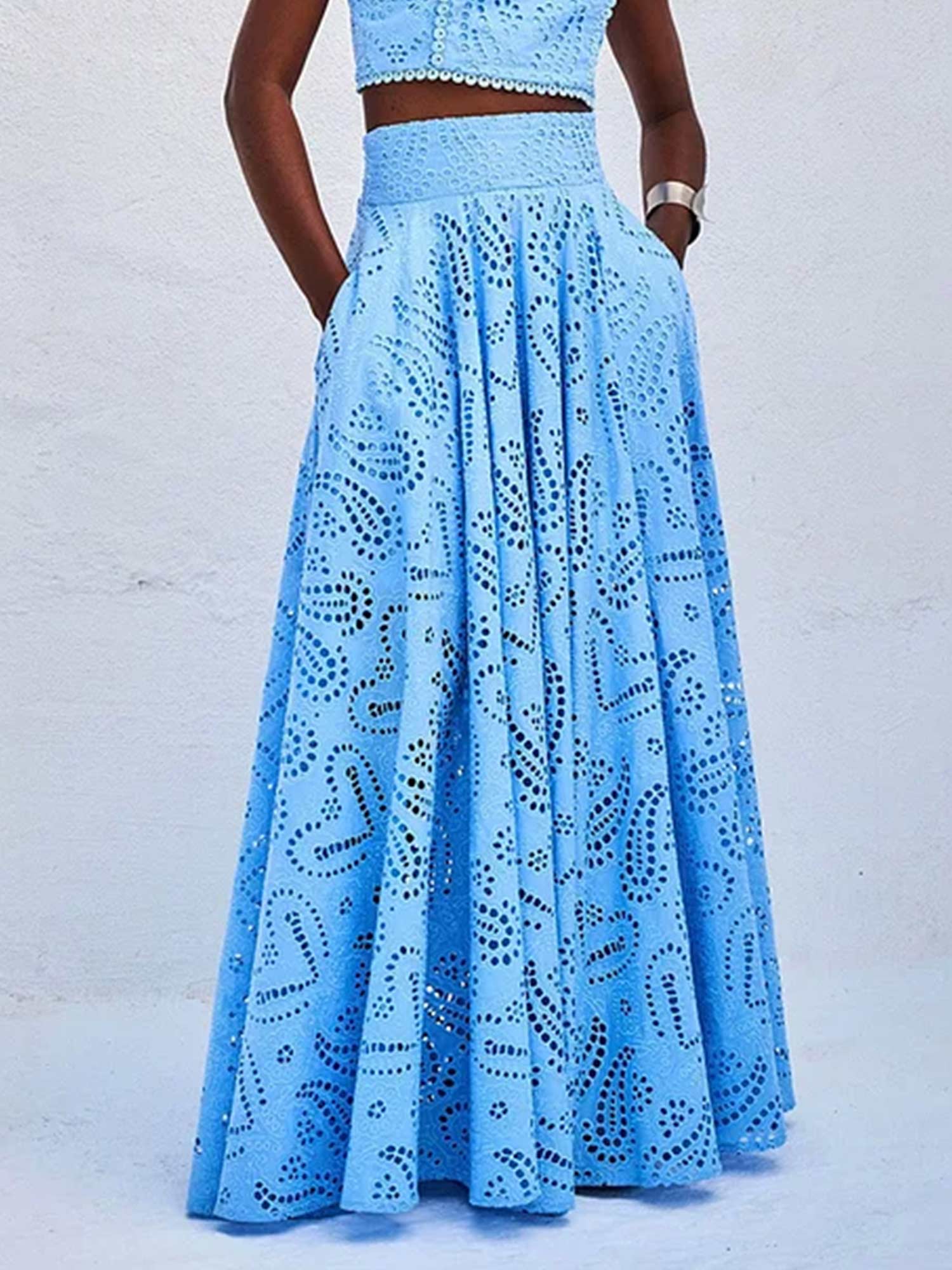 Embroidered Eyelet Maxi Skirt