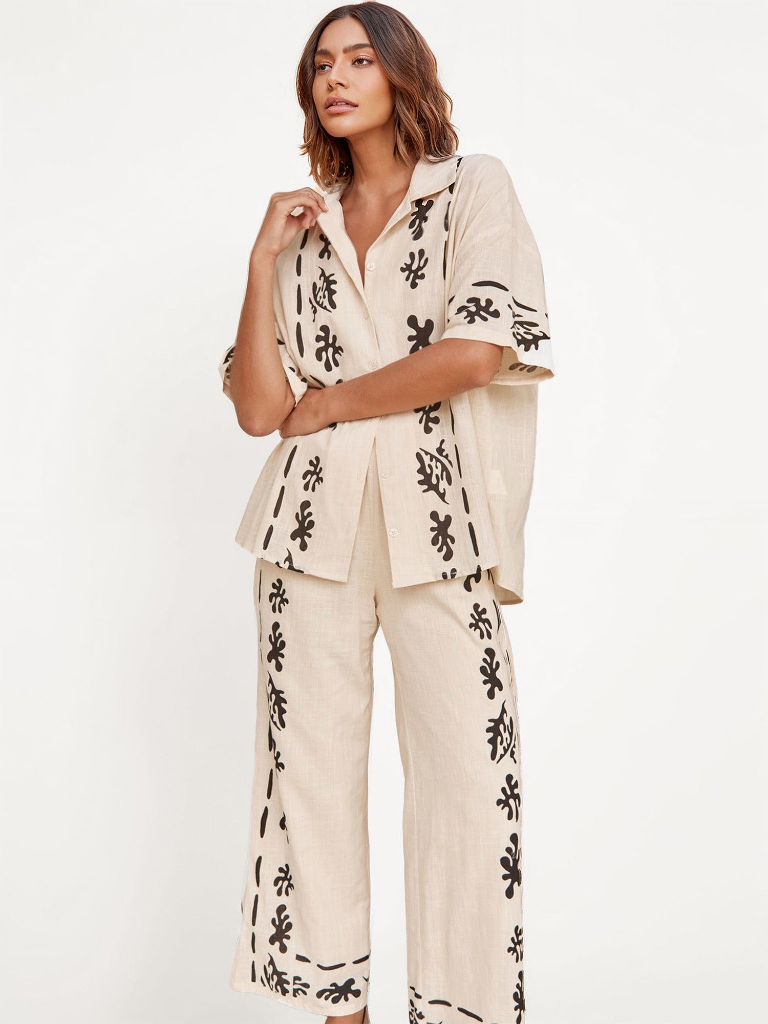 Cream Pants with Bold Black Print